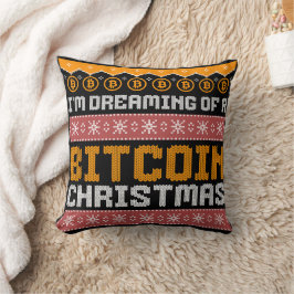 BITCOIN CHRISTMASの夢を見る フェイクニットパターン クッション