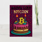 Bitcoin Cryptoの誕生日カーおもしろいドのようなエージング 箔グリーティングカード (正面)