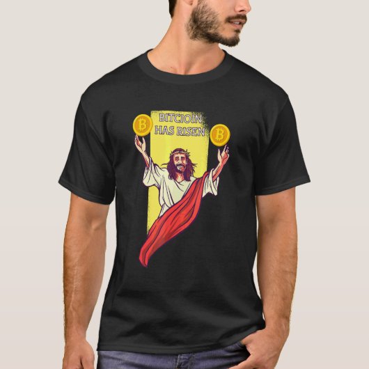 Bitcoin Crypto Has Risen   Cryptocurrency Jesus Tシャツ (正面)