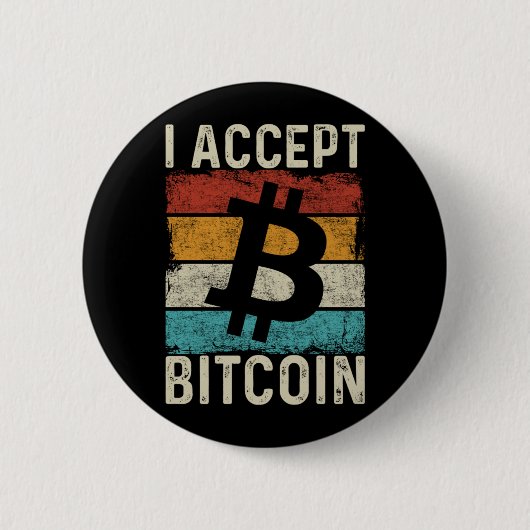Bitcoin Crypto I Accept Bitcoinレトロヴィンテージ 缶バッジ (正面)