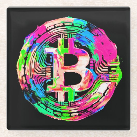 "Bitcoin Cypherpunk" 油絵 ガラスコースター (正面)