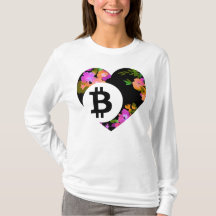 BITCOIN/FLORALのハート女性のTシャツ