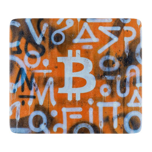"Bitcoin Graffiti" (スタイル #1) ストリートアート カッティングボード (正面)