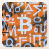 "Bitcoin Graffiti" (スタイル #1) ストリートアート スクエアペーパーコースター (正面)