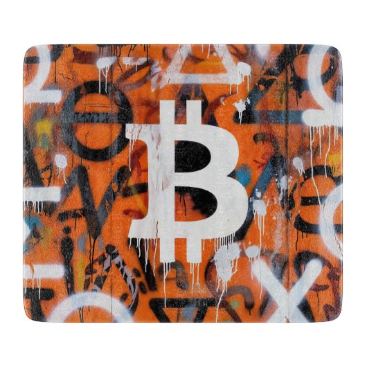 "Bitcoin Graffiti" (スタイル #2) ストリートアート カッティングボード (正面)
