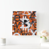 "Bitcoin Graffiti" (スタイル #2) ストリートアート スクエア壁時計 (ホーム)