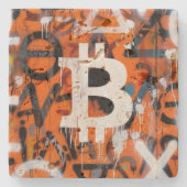 "Bitcoin Graffiti" (スタイル #2) ストリートアート ストーンコースター (正面)
