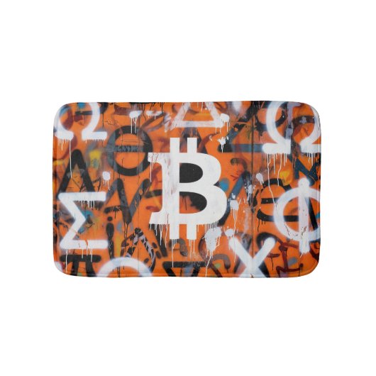 "Bitcoin Graffiti" (スタイル #2) ストリートアート バスマット (正面)