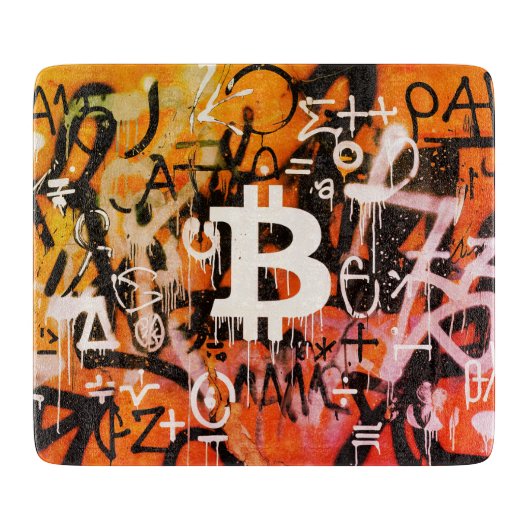 "Bitcoin Graffiti" (スタイル #3) ストリートアート カッティングボード (正面)