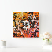 "Bitcoin Graffiti" (スタイル #3) ストリートアート スクエア壁時計 (ホーム)