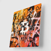 "Bitcoin Graffiti" (スタイル #3) ストリートアート スクエア壁時計 (傾斜)