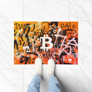 "Bitcoin Graffiti" (スタイル #3) ストリートアート ドアマット