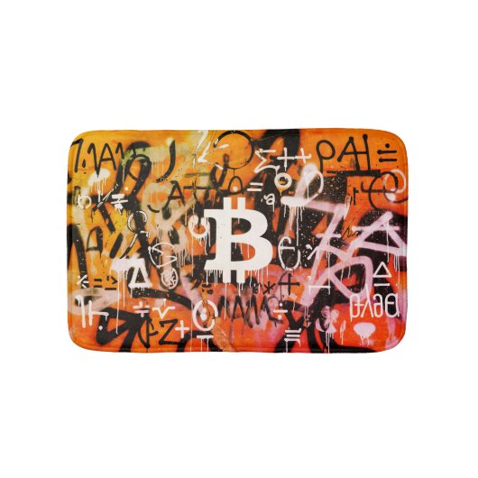 "Bitcoin Graffiti" (スタイル #3) ストリートアート バスマット (正面)