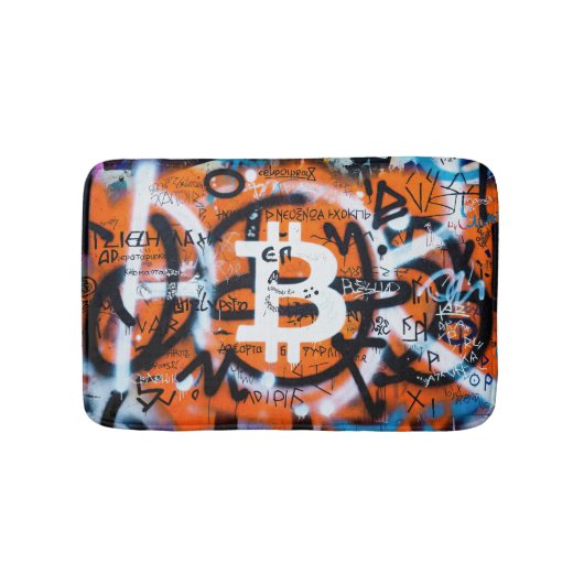 "Bitcoin Graffiti" (スタイル #4) ストリートアート バスマット (正面)