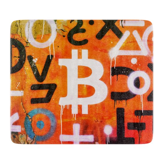 "Bitcoin Graffiti" (スタイル #6) ストリートアート カッティングボード (正面)