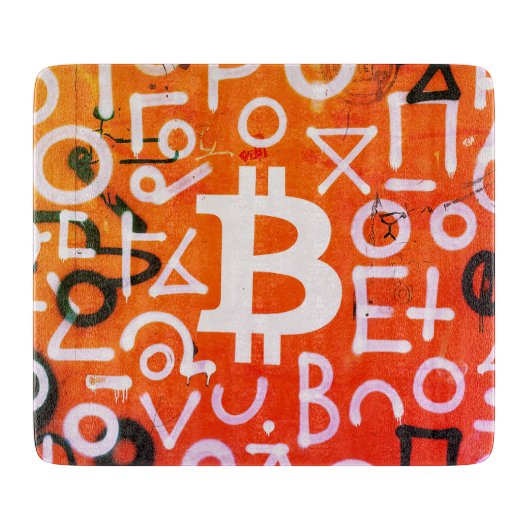 "Bitcoin Graffiti" (スタイル #7) ストリートアート カッティングボード (正面)