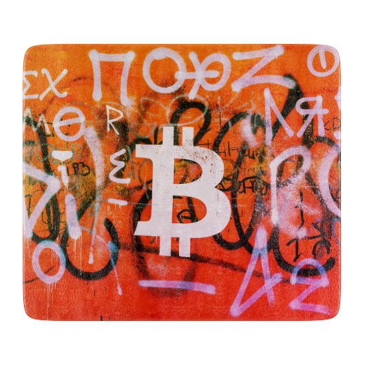"Bitcoin Graffiti" (スタイル #9) ストリートアート カッティングボード (正面)