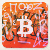 "Bitcoin Graffiti" (スタイル #9) ストリートアート スクエアペーパーコースター (正面)