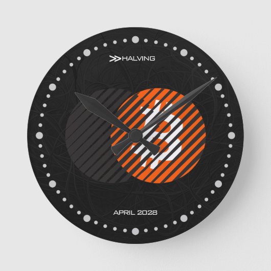 Bitcoin Halving 2028 (スタイル: 2 / クラシックオレンジ) ラウンド壁時計 (正面)