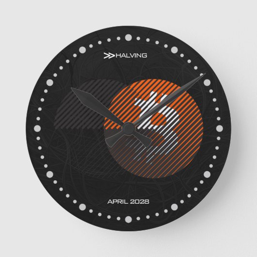 Bitcoin Halving 2028 (スタイル: 3 / クラシックオレンジ) ラウンド壁時計 (正面)