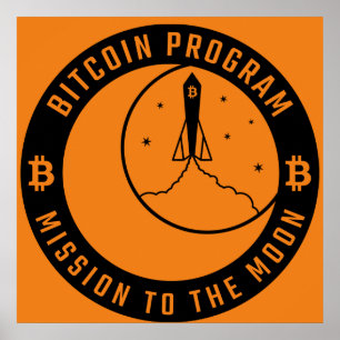 Bitcoin mission to the Moon orange black ポスター