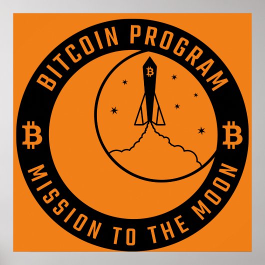 Bitcoin mission to the Moon orange black ポスター (正面)