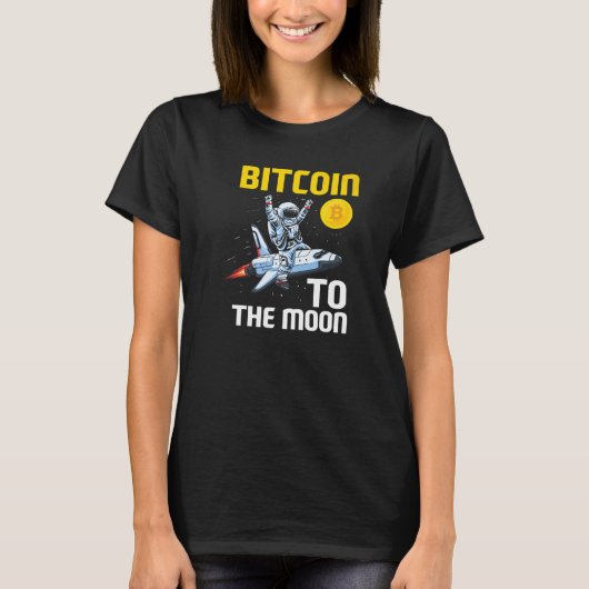 Bitcoin Moon Astronaut BTC Cyrpto Cryptocurrency Tシャツ (正面)