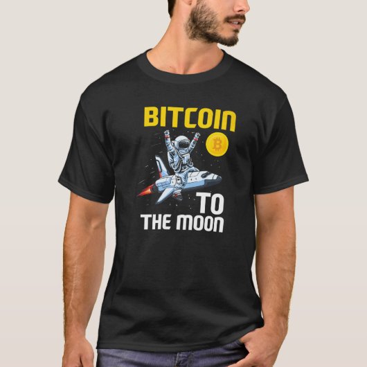 Bitcoin Moon Astronaut BTC Cyrpto Cryptocurrency Tシャツ (正面)