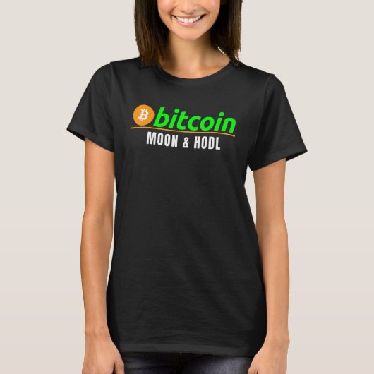 Bitcoin Moon & HodlおもしろいBitcoin Blockchain Crypto Tシャツ (正面)