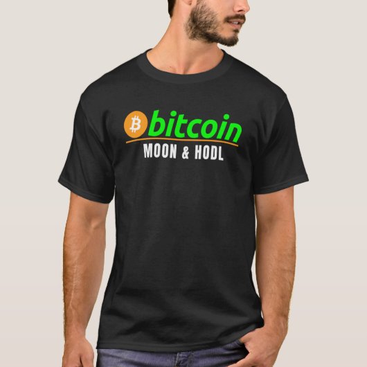 Bitcoin Moon & Hodl Fun Bitcoin Blockchain Crypto Tシャツ (正面)