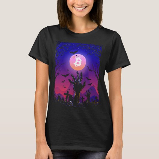 Bitcoin Moon Tombstone Graveyard Creepy Halloween Tシャツ (正面)