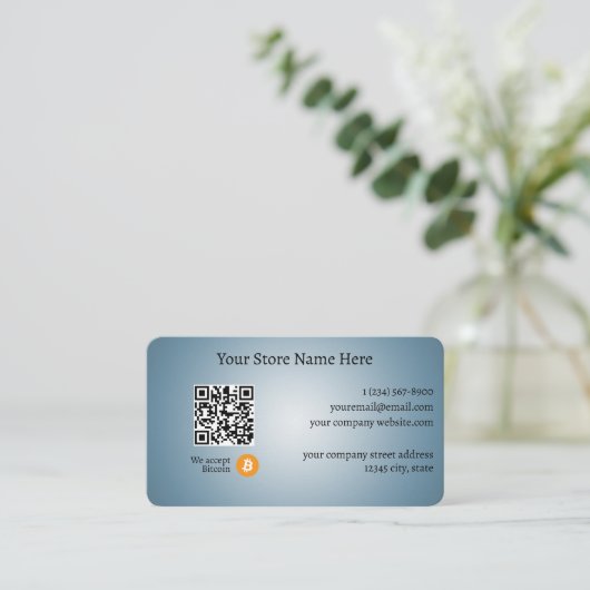 Bitcoin QRコードグラデーションブルーを受け入れる 名刺 (スタンド正面)