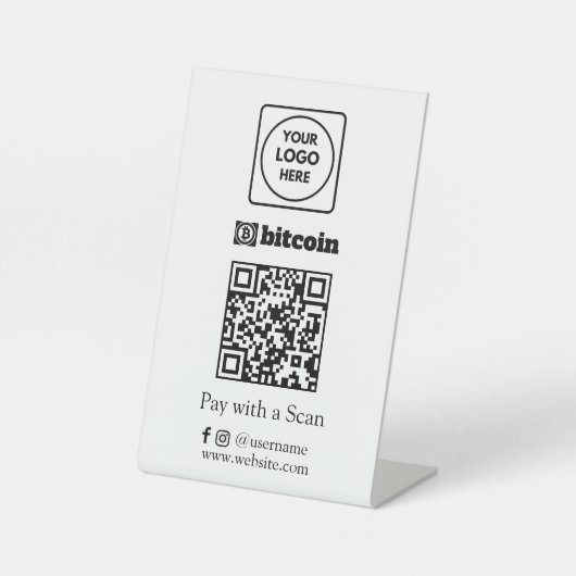 Bitcoin QR Code | Custom Scan-to-Pay Business Logo 台座サイン (正面)
