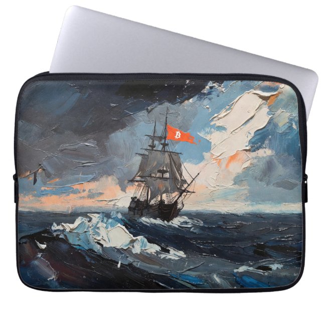 "Bitcoin Sailing" 油絵 #1 ラップトップスリーブ (正面)