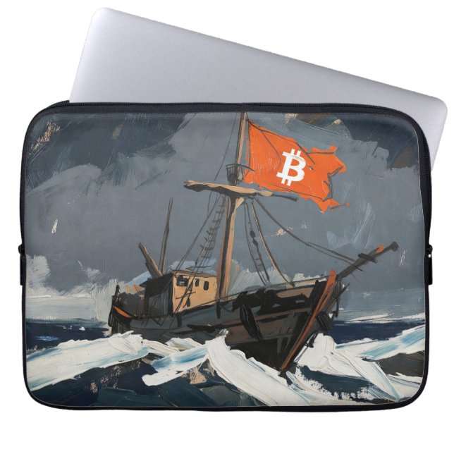 "Bitcoin Sailing" 油絵 #2 ラップトップスリーブ (正面)