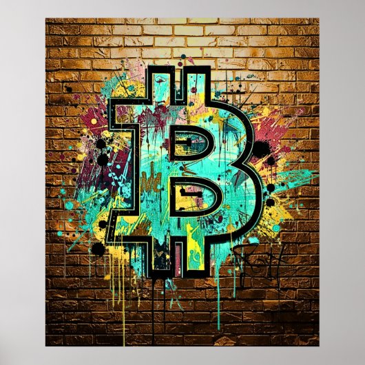 Bitcoin Street Art Poster – Colorful Graffiti Desi ポスター (正面)