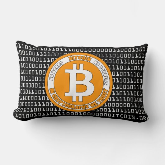Bitcoin Style Pillow with binary code - M1 ランバークッション (正面)