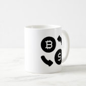 Bitcoin to USドルのアイコン白黒 コーヒーマグカップ (正面右)
