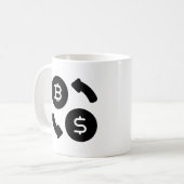 Bitcoin to USドルのアイコン白黒 コーヒーマグカップ (正面左)