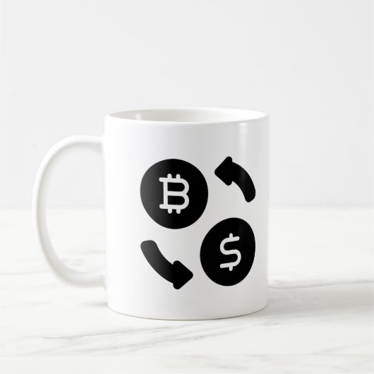 Bitcoin to USドルのアイコン白黒 コーヒーマグカップ (左)