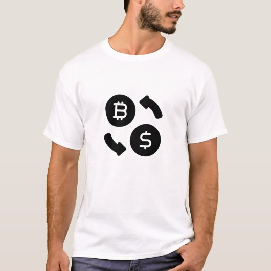 Bitcoin to USドルのアイコン白黒 Tシャツ (正面)
