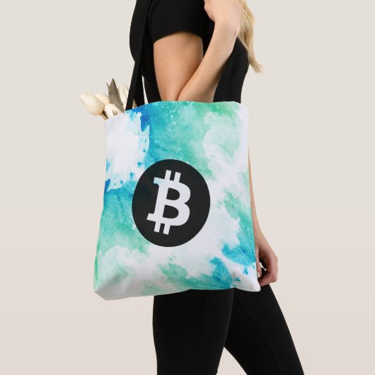 Bitcoin Watercolor (Style 5 - Wave Rider) トートバッグ (クローズアップ)