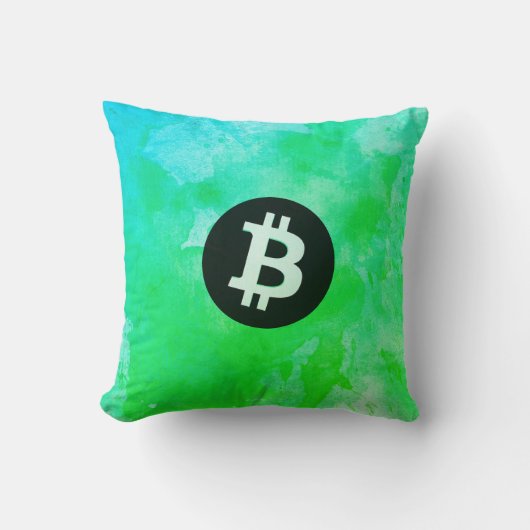 Bitcoin Watercolor (Style $ - Green Day) クッション (正面)