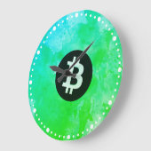 Bitcoin Watercolor (Style $ - Green Day) ラージ壁時計 (傾斜)