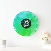 Bitcoin Watercolor (Style $ - Green Day) ラージ壁時計 (ホーム)