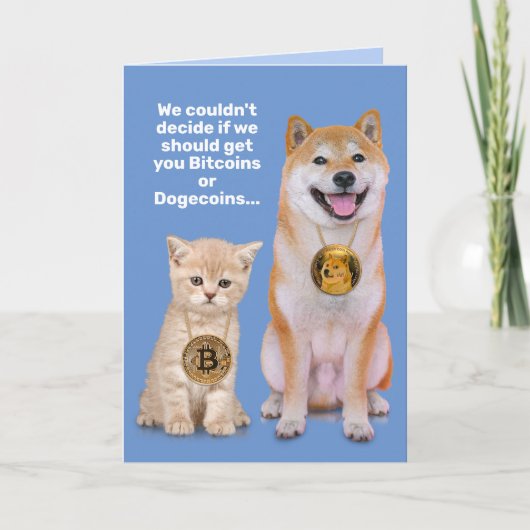 BitcoinsおもしろいまたはDogecoins BDayカード カード (正面)