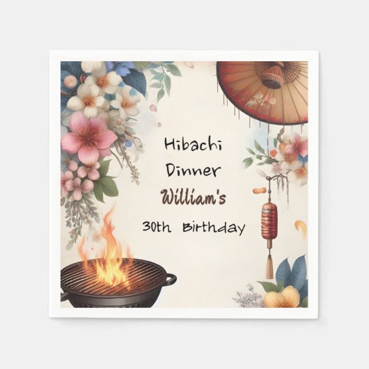 Bite Chef Bbq Sushi Hibachi 30歳日本の誕生日 スタンダードカクテルナプキン (正面)