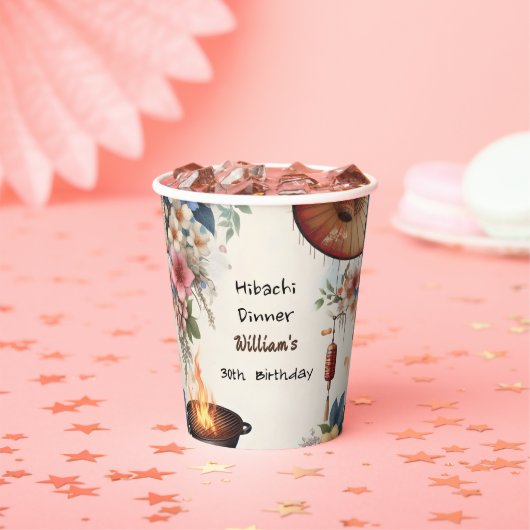 Bite Chef Bbq Sushi Hibachi 30歳日本の誕生日 紙コップ (インサイチュ)