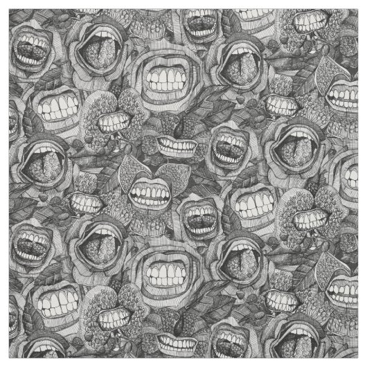 BITE MEの蘭とバラ白黒 ファブリック (見本)