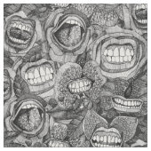 BITE MEの蘭とバラ白黒 ファブリック (クローズアップ)